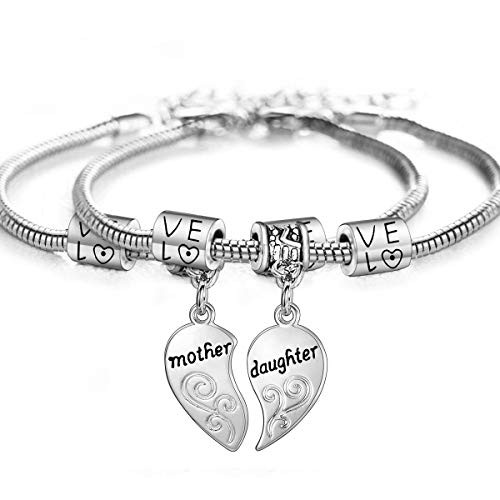 2PCs Matching Heart Mother Daughter Bracelets Mother Daughter Jewelry Set Gift for Mom or Daughter 2PCs Matching Heart Mother Daughter Bracelets Mother Daughter Jewelry Set Gift for Mom or Daughter