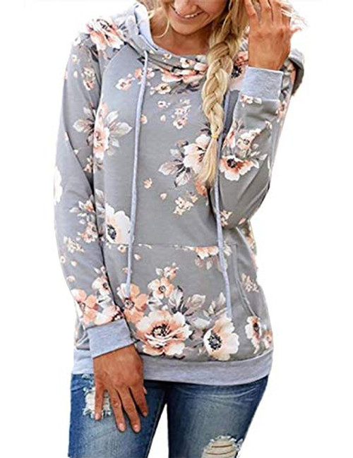 onlypuff Gray Hoodies Women Floral Print Shirt Long Sleeve Hooded Sweatshirt Tunic Tops XL onlypuff Gray Hoodies Women Floral Print Shirt Long Sleeve Hooded Sweatshirt Tunic Tops XL