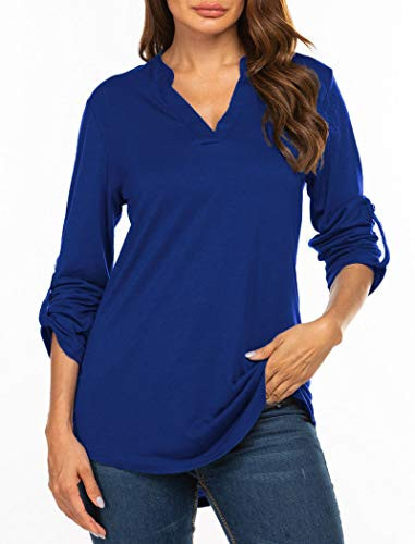 Halife Women 34 Sleeve Blouse V Neck Office Work Blouse for Women Dress Shirts Tops for Fall Blue XL