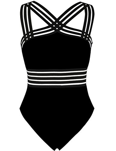 Hilor Womens One Piece Swimwear Front Crossover Swimsuits Hollow Bathing Suits Monokinis Black SUS46