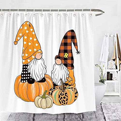 Wencal Fall Gnomes Pumpkins Shower Curtain Autumn Farmhouse Bathroom Decor with Hooks  72 x 72 Inches