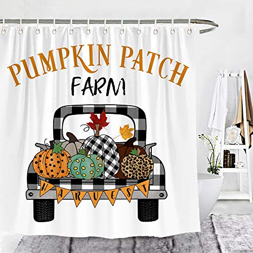 Wencal Farm Pumpkin Patch Shower Curtain Fall Buffalo Check Plaid Truck Harvest Leopard Bathroom Decor 72 x 72 Inches