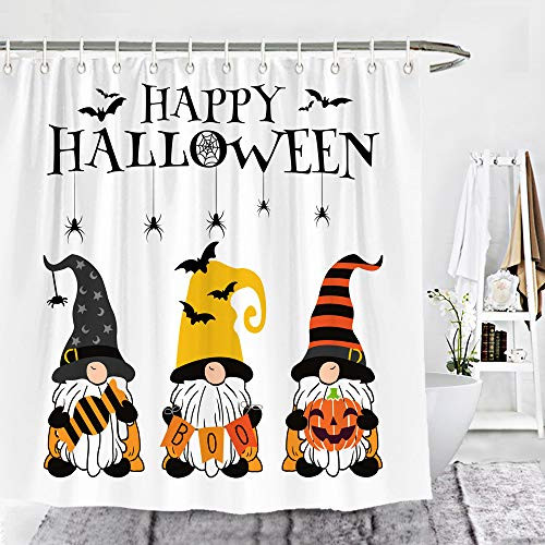 Wencal Happy Halloween Gnomes Shower Curtain Candy Boo Pumpkin Farmhouse Bathroom Decor with Hooks 72 x 72 Inches