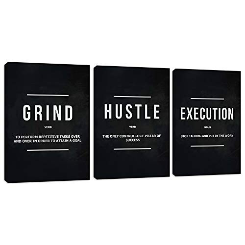 Motivational Office Wall Decor Inspirational Success Canvas Wall Art Hustle Posters Prints Entrepreneur Quote Wall Picture Paintings 3 Pieces Artwork Home Bedroom Framed Easy to Hang36Wx16H