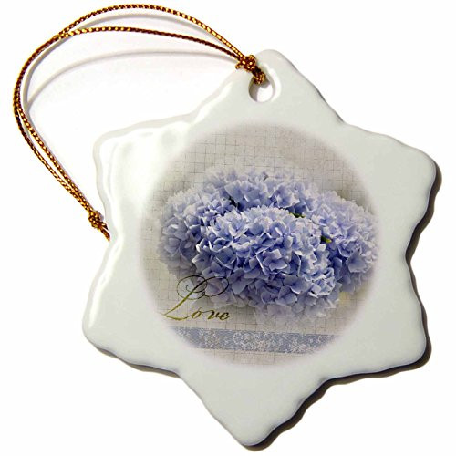 3dRose orn_56329_1 Romantic Love Blue Hydrangea Flowers Floral Photography Wedding Snowflake Ornament, Porcelain, 3-Inch