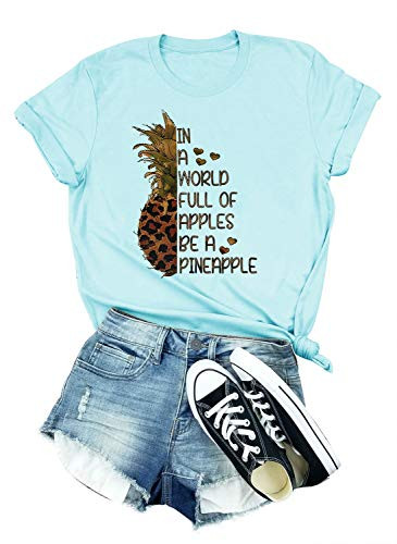 Full of Apples Be A Pineapple TShirt Women Fruit Graphic Funny Short Sleeve Tee Tops Green M