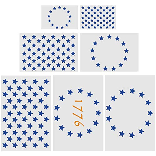 Zezzxu American Flag Star Stencil Template7 Pack Star Stencil Templates 1776 13 Stars 50 Stars Plastic Stencil Template for Painting On WoodWallsFabricPaper Airbrush Walls ArtDIY Drawing
