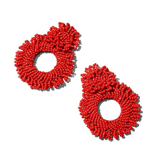 Circle Bead Earrings Dangle Drop Bohemian Geometric Circle Seed Beaded Statement Earrings for Women Girls Hndmade Jewelry Fashion