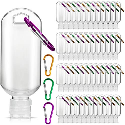 48 Pieces Travel Empty Keychain Bottles Plastic Clear Portable Travel Bottle with Keychain Leakproof Squeeze Bottle with Flip Cap Small Refillable Container for Travel Outdoor Activities School 50 ml