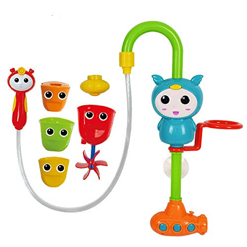 WISHTIME Baby Bath Toy Baby Shower Head for Bath Bathtub Toy with Electric Water Pump with Hand Shower and 3 Stackable Cups Automated Spout for Toddlers Kids 1 2 3 4 Year Old Girls Boys