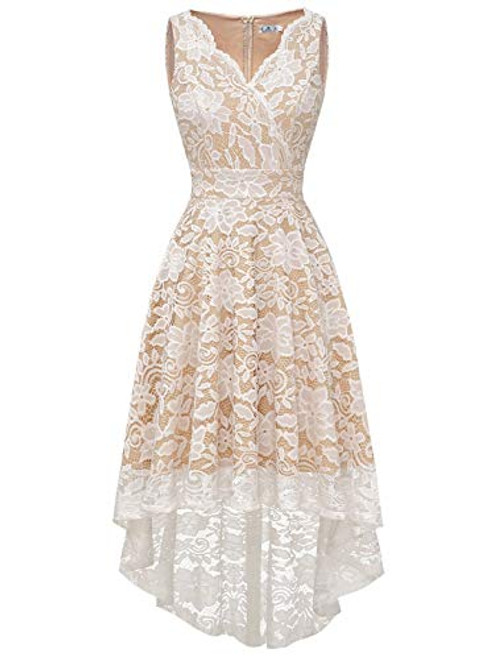 ZAPAKA Womens Retro Floral Lace A Line Evening Party Cocktail High Low Dress White Champagne 2XL ZAPAKA Womens Retro Floral Lace A Line Evening Party Cocktail High Low Dress White Champagne 2XL