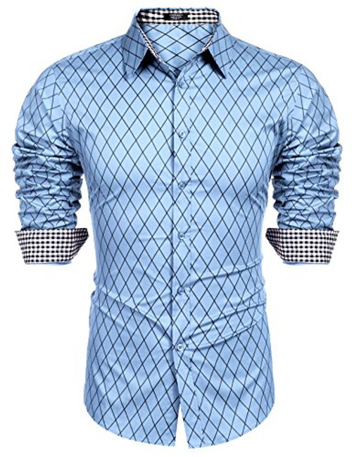 COOFANDY Mens Business Dress Shirt Long Sleeve Slim Fit Casual Button Down Shirt XLarge US L Blue