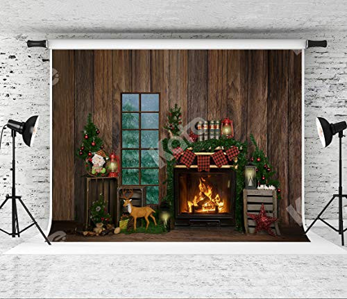 Kate 7x5ft Christmas Photo Background Wood Wall Photography Backdrop Winter Fireplace Photo Shoot Background