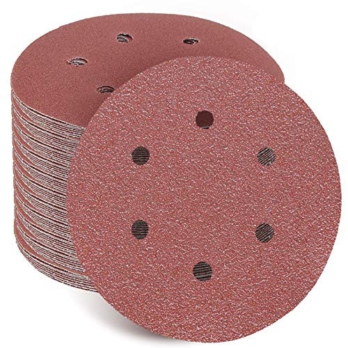 100 Pack 6 Inch 6 Holes 80 Grits Hook and Loop Sanding Disc Sand Paper for Random Orbital Sander Pads Orbit Sander SandpaperHook and Loop Round Sand Paper