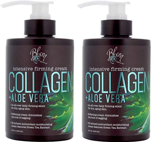 Bloom Collagen Firming Cream for Body and Face  Intensive moisturizer with Aloe Vera and Green Tea extracts for sagging aging and dry skin  Large 15 Fl oz 444 mL jar with pump  Two  15oz