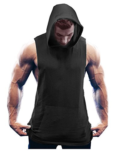 COOFANDY Men s Workout Hooded Tank Tops Bodybuilding Muscle Cut Off T Shirt Sleeveless Gym Hoodies Black