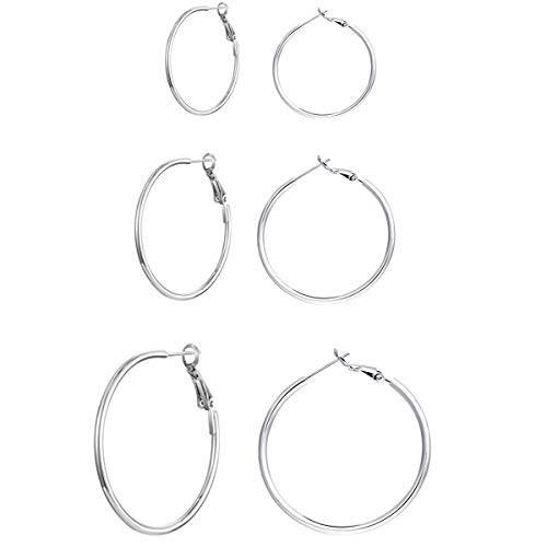 3 Pairs Sterling Silver Hoop Earrings 14k White Gold Plated Hoop Earrings Big Hoop Earrings Set Silver Hoop Earrings for Women Girls 30MM 40MM 50MM 3 Pairs Sterling Silver Hoop Earrings 14k White Gold Plated Hoop Earrings Big Hoop Earrings Set Silver Hoop Earrings for Women Girls 30MM 40MM 50MM