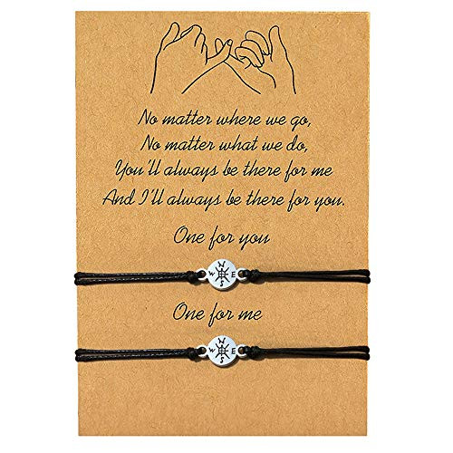 kelistom Pinky Promise Distance Bracelets Adjustable Compass Charm Black Cord Friendship Match Bracelets for Best Friends Couple Family Compass