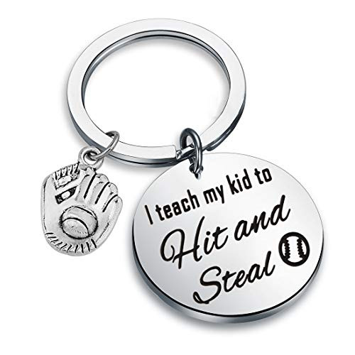 CENWA Baseball Mom Gift I Teach My Kid to Hit and Steal Keychain Mom Life Baseball Keychain Softball Mom Baseball Game Day Gift for Baseball Daddy Hit and Steal