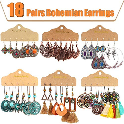18 Pairs Vintage Earrings with Bohemian Style Alloy Tassel Long Layered Dangle Hoop Earrings Set for Women Girls Jewelry Fashion and Valentine Birthday Party Gift 18 Pairs Vintage Earrings with Bohemian Style Alloy Tassel Long Layered Dangle Hoop Earrings Set for Women Girls Jewelry Fashion and Valentine Birthday Party Gift