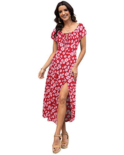 SOLERSUN Summer Floral Dresses for Women Maxi Women s Casual Summer Boho Short Sleeve Floral Print Side Split Beach Long Maxi Dress RedDaisy Print S SOLERSUN Summer Floral Dresses for Women Maxi Women s Casual Summer Boho Short Sleeve Floral Print Side Split Beach Long Maxi Dress RedDaisy Print S