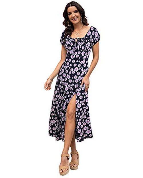 SOLERSUN Boho Dresses for Women Summer Women s Casual Summer Boho Short Sleeve Floral Print Side Split Beach Long Maxi Dress Navy BlueDaisy Print S SOLERSUN Boho Dresses for Women Summer Women s Casual Summer Boho Short Sleeve Floral Print Side Split Beach Long Maxi Dress Navy BlueDaisy Print S