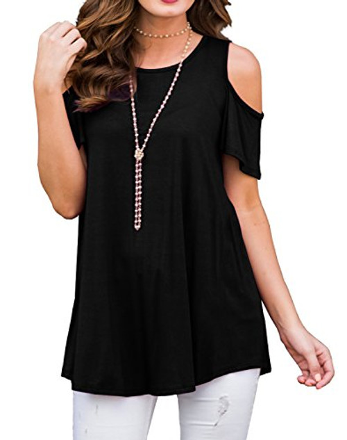 PrinStory Women s Short Sleeve Casual Cold Shoulder Tunic Tops Loose Blouse Shirts BlackUS XLarge PrinStory Women s Short Sleeve Casual Cold Shoulder Tunic Tops Loose Blouse Shirts BlackUS XLarge