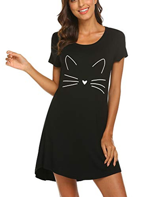 Hotouch Women Sleep Shirts Short Sleeve Nightgowns Cute Printed Cotton Sleepwear Nightshirts Black M Hotouch Women Sleep Shirts Short Sleeve Nightgowns Cute Printed Cotton Sleepwear Nightshirts Black M