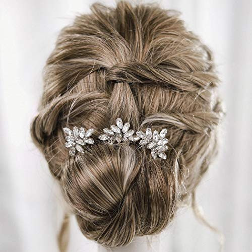 Aukmla Wedding Hair Pins Silver Hair Clips Crystal Headpiece Bridal Hair Accessories for Women and Girls 3 PCs HP03