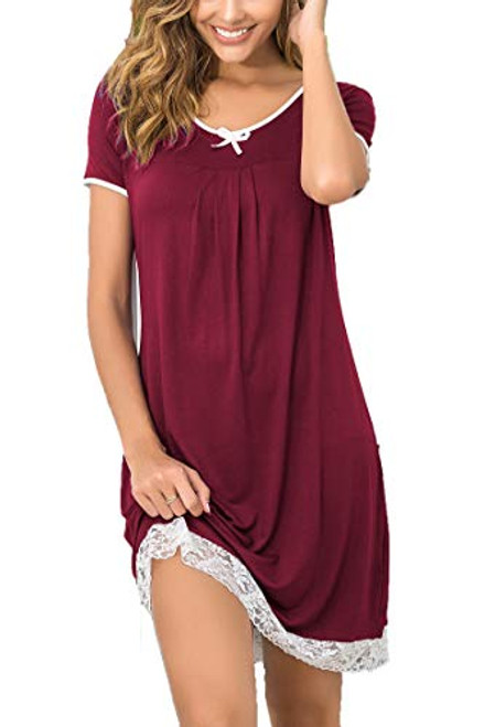 HOTOUCH Nightgowns for Women Short Sleeve Sleepwear Plus Size Nightshirt Wine Red XXL HOTOUCH Nightgowns for Women Short Sleeve Sleepwear Plus Size Nightshirt Wine Red XXL