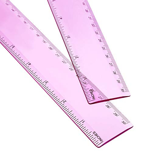 2 Pack Plastic Ruler Straight Ruler Plastic Measuring Tool for Student School Office Pink 12 Inch