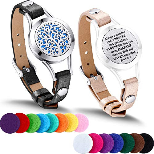 TOODOO 1 Pieces Essential Oil Diffuser Bracelet Aromatherapy Oil Bracelet Locket Bracelet with 2 Leather Bands and 15 Color Pads Girls Women Jewelry Gift Set Family Tree