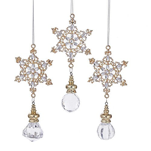 Kurt Adler 5.5-Inch Rose Gold Set of 3 Snowflake Ornament Set, 3 Piece