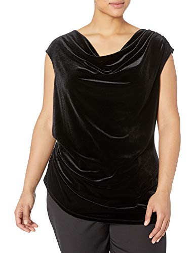 Calvin Klein Women s Plus Size Velvet Top W/ANG Bt Black 2X