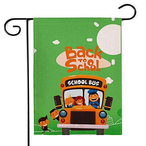 Deloky Welcome Back to School Outdoor Garden Flag  12×18 DoubleSided Decorative School Bus Burlap Flag Garden Banner for School Days DecorationIndoor Outdoor Decoration