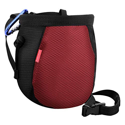 Rhino Valley Chalk Bag?No Leak Rock Climbing Strawstring Bag Drawstring Magnesia Sack with Adjustable Belt Carabiner for Gymnastics Rock Climbing Bouldering WeightLifting Crossfit  Black  Red