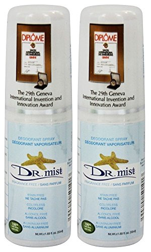 Dr  Mist Unscented All Natural Spray Deodorant Mist With Only Water Salt and Dead Sea Minerals Aluminum Free Oil Free No Coloring or Staining 1 69 oz 50 ml Pack of 2