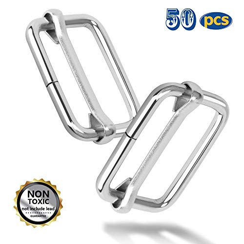 50 Pcs Metal Rectangle Adjuster Triglides Slides Buckle Roller Pin Buckles Slider Strap Adjuster for Belt Bags DIY Accessories 1 inch 2516mm Silver