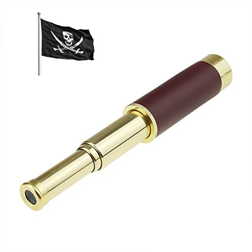 F.DORLA Waterproof Monocular 25x30 Zoomable Vintage Pirate Adjustable Telescopic Monocular Optics Telescope Brass Spyglass for Navigation Sailing Voyage View Watching Games