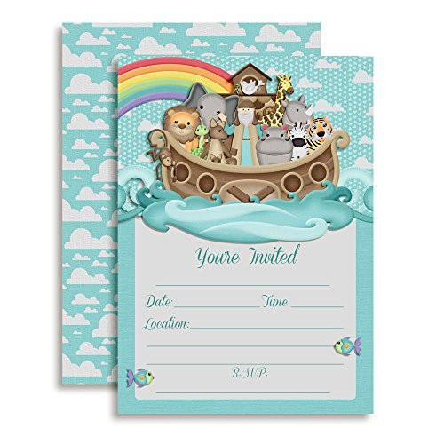 Noah s Ark Birthday Party or Baby Shower Invitations 20 5 x7  Fill in Cards with Twenty White Envelopes by AmandaCreation