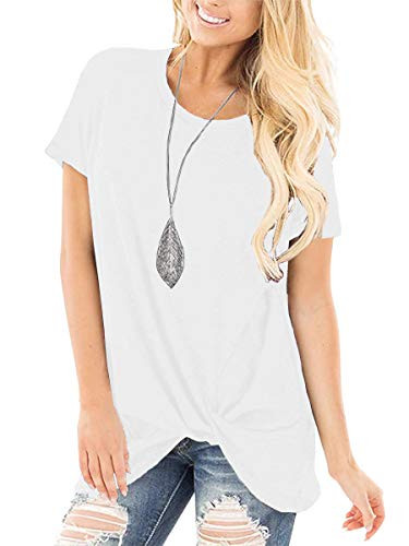 VIISHOW Women s Casual Short Sleeve Solid T Shirts Twist Knot Tunics Tops Blouses White Small