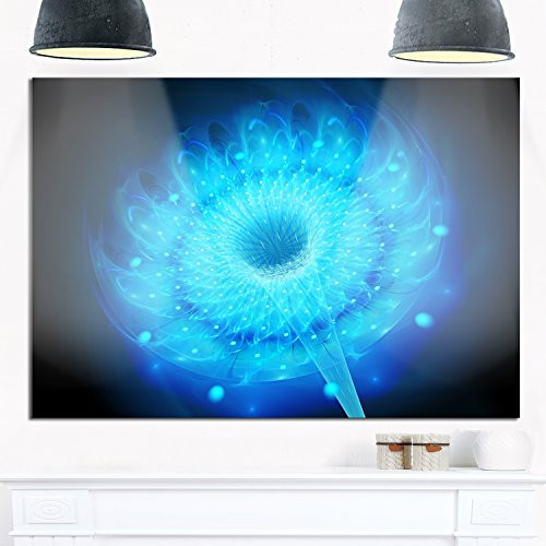 Design Art Designart MT11844-28-12 Glowing Blue Fractal Flower on Black Large Floral Metal Wall Art -28x12,Blue,28x12