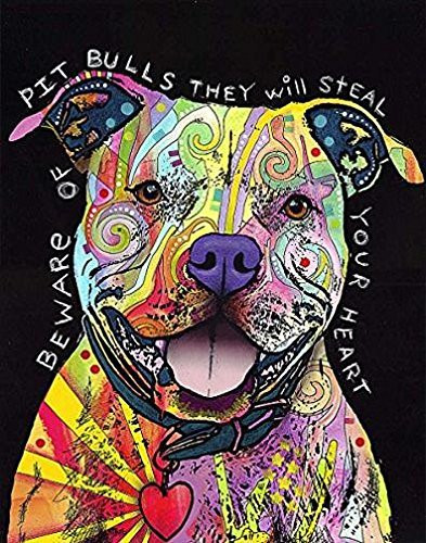 Beware of Pit Bulls they Will Steal your Heart by Dean Russo 14x11 Dog Art Print Poster Colorful Collage