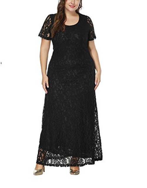 Womens Plus Size Lace Bridesmaid Dresses Maxi Wedding Dresses Off Shoulder Evening Cocktail Party Prom Gown Black