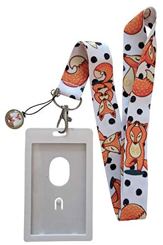 Fox Print Lanyard w/ID Badge Holder and Charm White Badge
