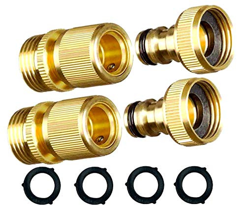 MAXFLO Garden Hose Quick Connect Garden Hose Fittings 2 Pack Solid Brass Water Hose Quick Connect Fittings Quick Connector  Water Hose Connectors 3/4 inch GHT  Hose Couplers Quick Disconnect