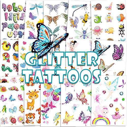 Konsait 180pcs Glitter Tattoos for KidsGlitter Flash Temporary Tattoos Flower Fairy/Princess/Butterfly/Animal Fake Tattoo Sticker for Girls Children Birthday Party Favor Gift Bag Filler Rewards Konsait 180pcs Glitter Tattoos for KidsGlitter Flash Temporary Tattoos Flower Fairy/Princess/Butterfly/Animal Fake Tattoo Sticker for Girls Children Birthday Party Favor Gift Bag Filler Rewards