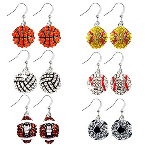 6 Pair Upgrade Unique Rhinestone Stud Earrings Cute Basketball Volleyball Baseball Football Rugby Shiny Crystal Sport Earrings for Women Gift 6 pairs 6 Pair Upgrade Unique Rhinestone Stud Earrings Cute Basketball Volleyball Baseball Football Rugby Shiny Crystal Sport Earrings for Women Gift 6 pairs