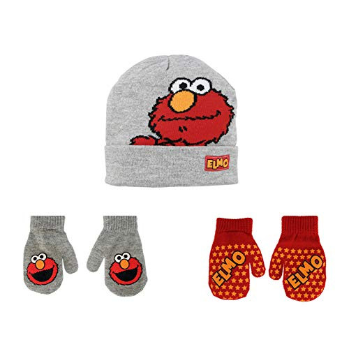 Sesame Street Elmo Hat and 2 Pair Mittens Cold Weather Set Size Age 24 Elmo Reversible Hat 24