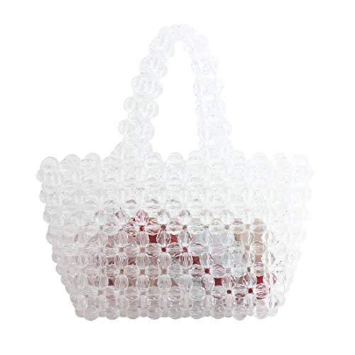 Women Beaded Bag Handmade Transparent Acrylic Handbags Weave Crystal Pearl Tote Bags Evening Bag Clutch Clear Purse clear
